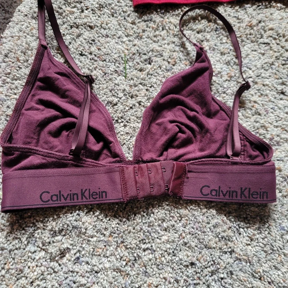Calvin Klein & VS PINK Bralette Bundle Burgundy Plum Magenta Gold Glitter Small